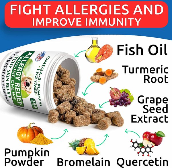 Show full view: Bark&Spark Allergy Relief & Anti Itch Relief with Omega 3 Skin & Coat Fish Oil Chew Supplement for Dogs, 180 count slide 4 of 9