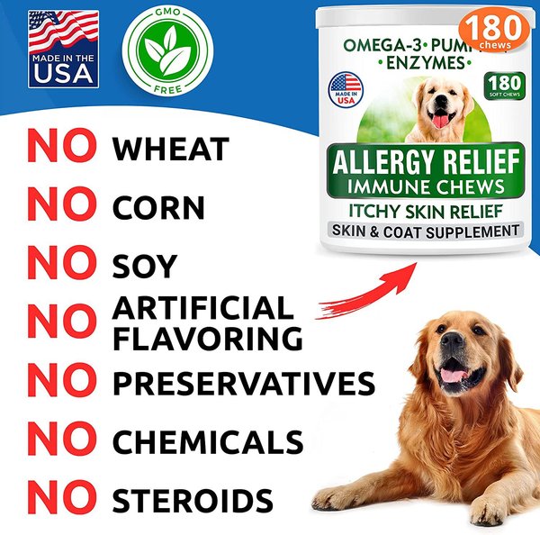 Show full view: Bark&Spark Allergy Relief & Anti Itch Relief with Omega 3 Skin & Coat Fish Oil Chew Supplement for Dogs, 180 count slide 6 of 9