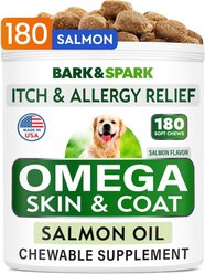 Bark&Spark Allergy Relief & Itch Relief with Omega 3 Skin & Coat with Salmon Oil Chew Supplement for Dogs & Cats, 180 count