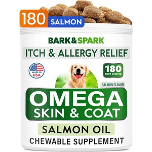 Bark&Spark Allergy Relief & Itch Relief with Omega 3 Skin & Coat with Salmon Oil Chew Supplement for Dogs, 180 cout
