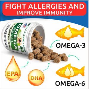 Bark&Spark Allergy Relief & Itch Relief with Omega 3 Skin & Coat with Salmon Oil Chew Supplement for Dogs, 180 cout