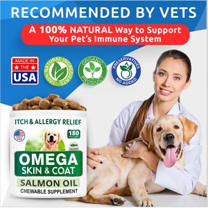Bark&Spark Allergy Relief & Itch Relief with Omega 3 Skin & Coat with Salmon Oil Chew Supplement for Dogs, 180 cout