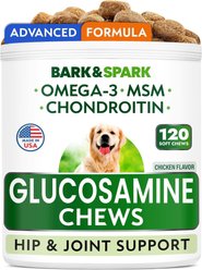 Bark&Spark Glucosamine Chondroitin Hip & Joint with Omegas 3 & Fish Oil Advanced Mobility Chew Supplement for Dogs, 120 count