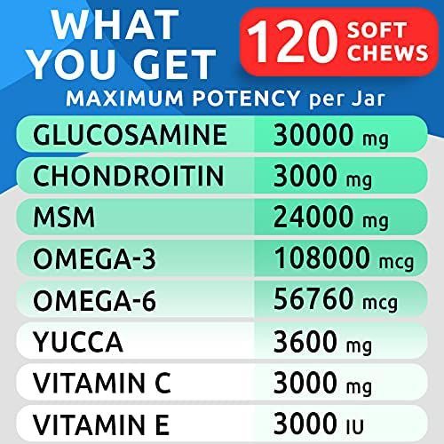 Show full view: Bark&Spark Glucosamine Chondroitin Hip & Joint with Omegas 3 & Fish Oil Advanced Mobility Chew Supplement for Dogs, 120 count slide 5 of 8