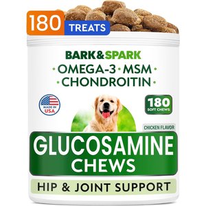 Bark&Spark Glucosamine Chondroitin Hip & Joint with Omegas 3 & Fish Oil Advanced Mobility Chew Supplement for Dogs, 180 count