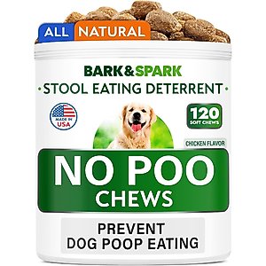 Bark&Spark No Poo & Coprophagia Stool Eating Deterrent Probiotics & Enzymes Chew Supplement for Dogs, 120 count