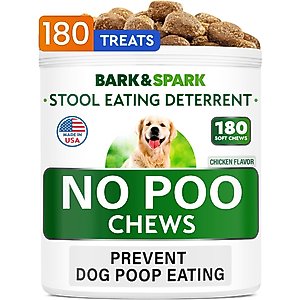 Bark&Spark No Poo & Coprophagia Stool Eating Deterrent Probiotics & Enzymes Chew Supplement for Dogs, 180 count
