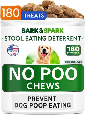 Show full view: Bark&Spark No Poo & Coprophagia Stool Eating Deterrent Probiotics & Enzymes Chew Supplement for Dogs, 180 count slide 1 of 9