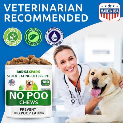 Show full view: Bark&Spark No Poo & Coprophagia Stool Eating Deterrent Probiotics & Enzymes Chew Supplement for Dogs, 180 count slide 8 of 9