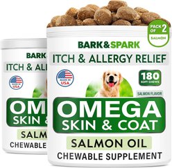 Bark&Spark Allergy Relief & Itch Relief with Omega 3 Skin & Coat with Salmon Oil Chew Supplement for Dogs & Cats, 360 count