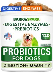 Bark&Spark Probiotics & Digestive Enzymes Fiber & Digestion & Gut Health Chew Supplement for Dogs, 120 count