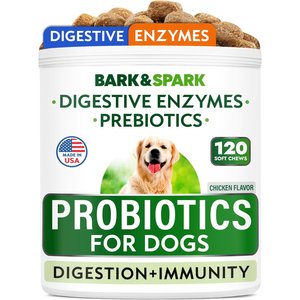 Bark&Spark Probiotics & Digestive Enzymes Fiber & Digestion & Gut Health Chew Supplement for Dogs, 120 count