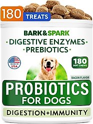 Bark&Spark Probiotics & Digestive Enzymes Fiber & Digestion & Gut Health Chew Supplement for Dogs, 180 count