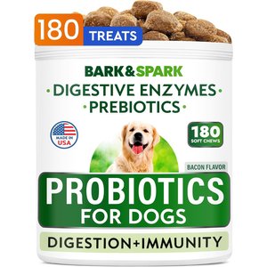 Bark&Spark Probiotics & Digestive Enzymes Fiber & Digestion & Gut Health Chew Supplement for Dogs, 180 count