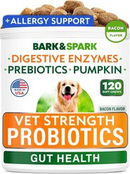 Bark&Spark Vet Strength Probiotics Digestive Enzymes Prebiotics Fiber Chews Supplement for Dogs, 120 count