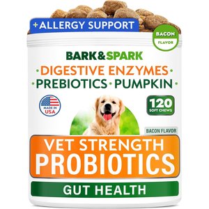 Bark&Spark Vet Strength Probiotics Digestive Enzymes Prebiotics Fiber Chews Supplement for Dogs, 120 count