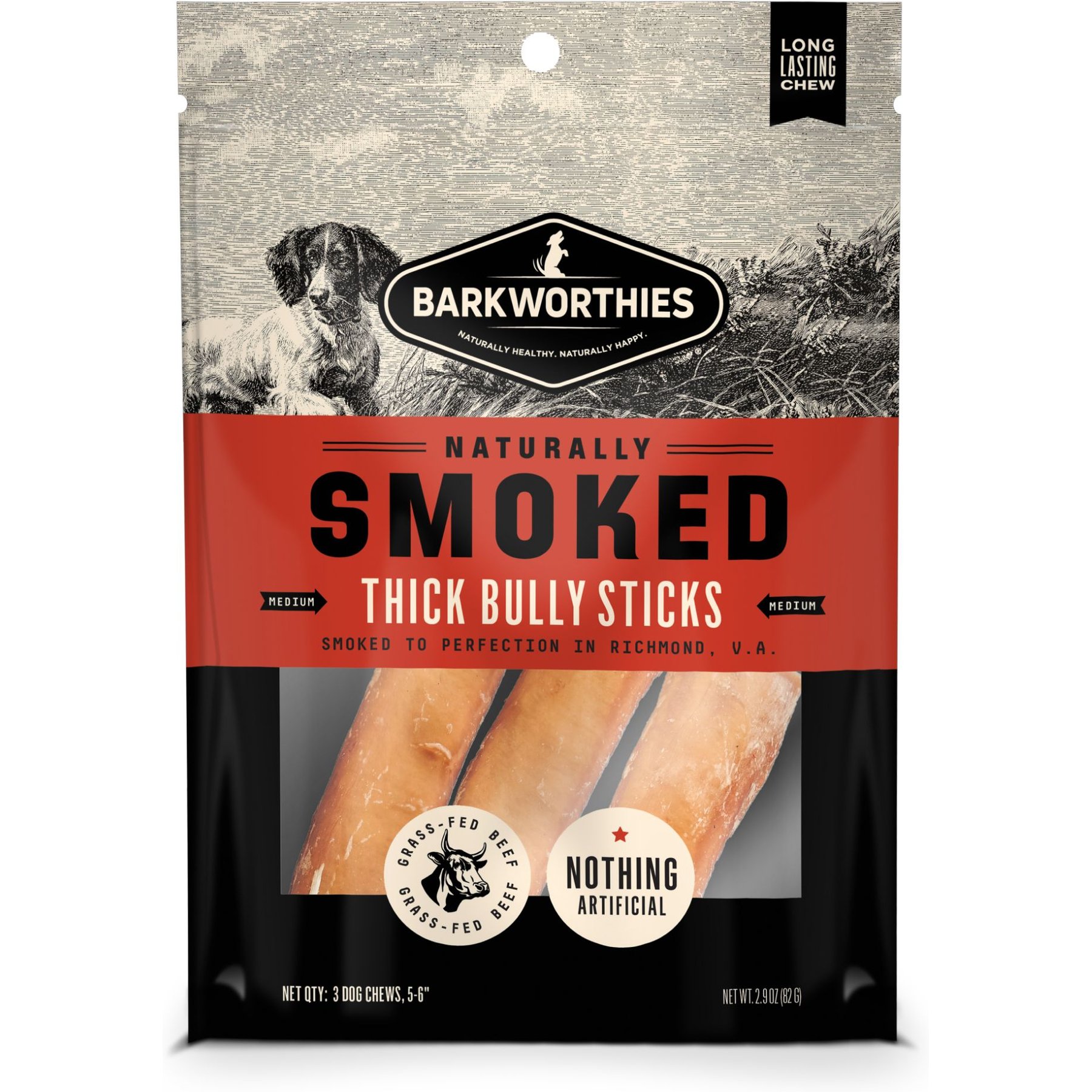 Barkworthies 6-in Smoked Bully Sticks Thick Dog Treat, 3 count
