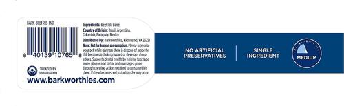 Show full view: Barkworthies Beef Rib Bone Dog Treat, 4 count slide 3 of 8