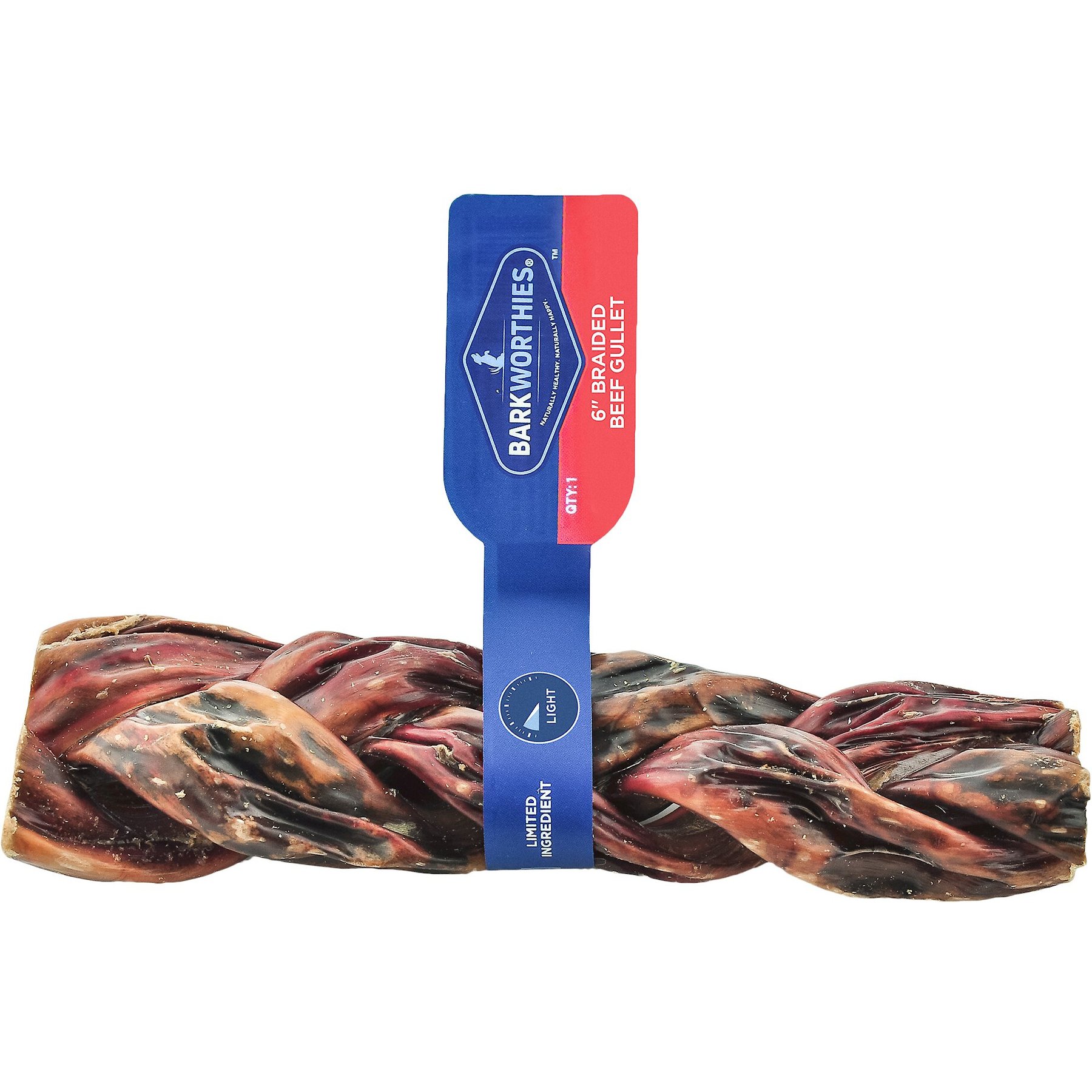 Barkworthies Braided Beef Gullet 6" Dog Treat, 6 count bundle