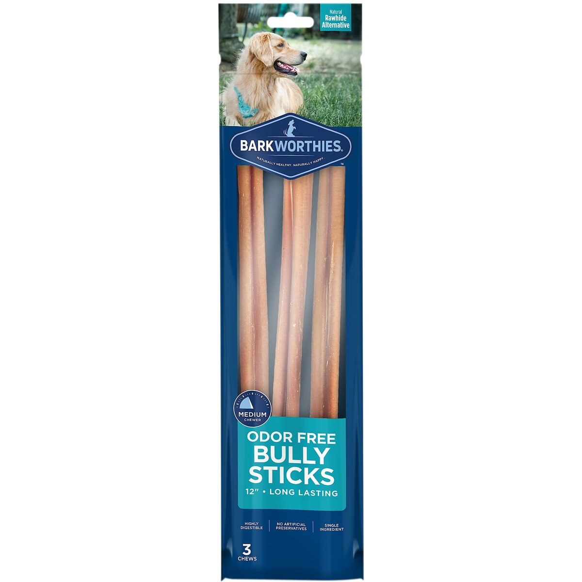 Barkworthies Odor-Free 12" Bully Stick Dog Treats, 3 count