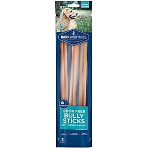 Barkworthies Odor-Free 12" Bully Stick Dog Treats, 3 count