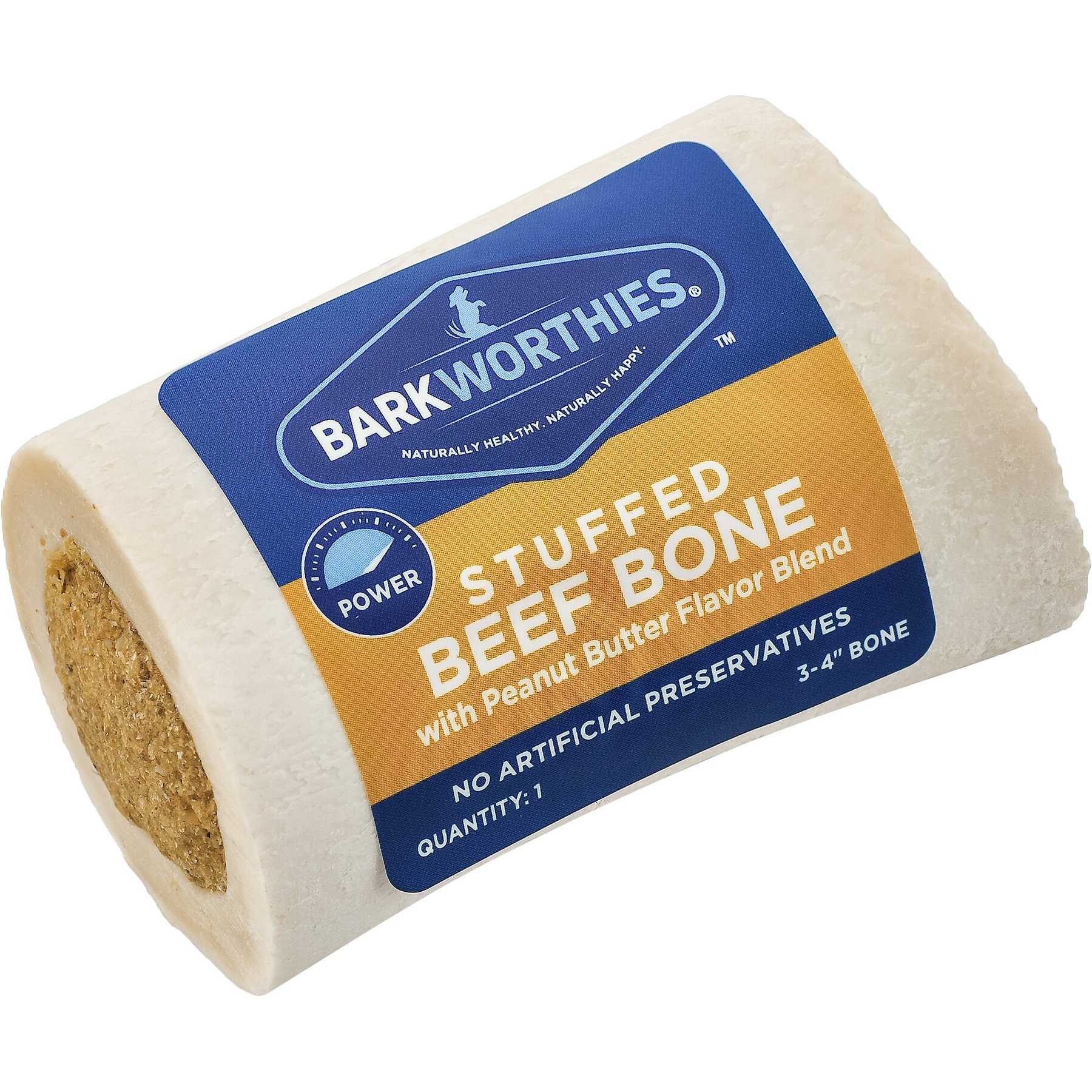 Barkworthies Shin Bone Stuffed with Beef & Peanut Butter Blend Dog Treat, 3 - 4 in, bundle of 2