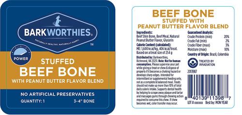 Show full view: Barkworthies Shin Bone Stuffed with Beef & Peanut Butter Blend Dog Treat, 3 - 4 in slide 3 of 8