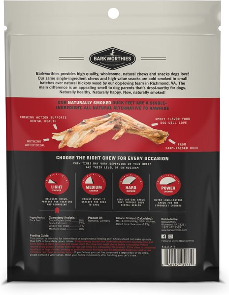 Barkworthies Smoked Duck Feet Dog Chews, 10 count