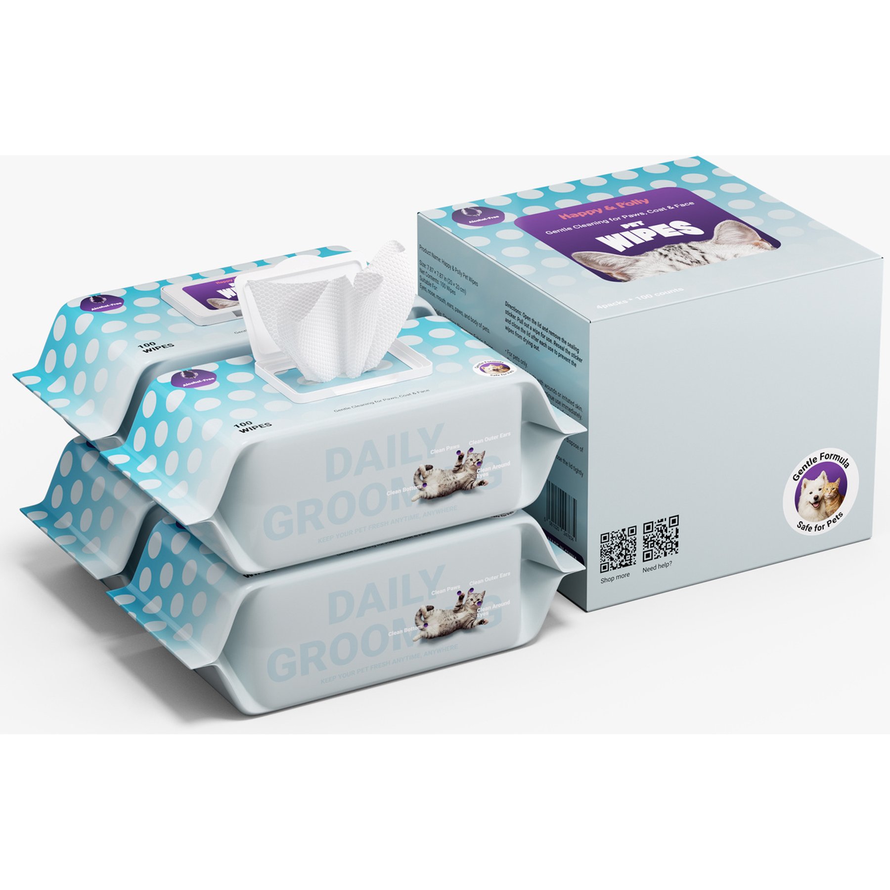 Barpor Multi-Purpose Plant-Based Formula Dog & Cat Grooming Wipes, 400 count