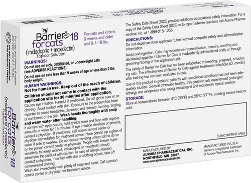 Show full view: Barrier Topical Solution for Cats, 9.1-18 lbs, 6 Doses (6-mos. supply) slide 2 of 4