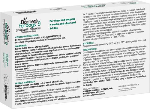 Show full view: Barrier Topical Solution for Dogs, 3-9 lbs, 6 Doses (6-mos. supply) slide 2 of 3
