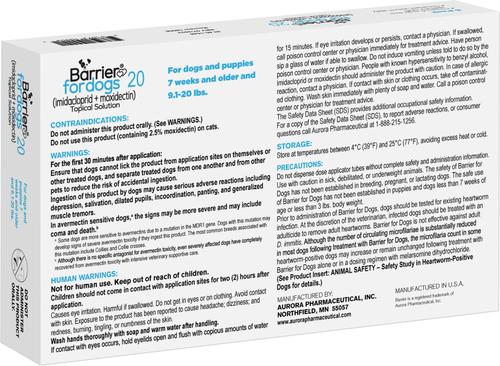 Show full view: Barrier Topical Solution for Dogs, 9.1-20 lbs, 6 Doses (6-mos. supply) slide 2 of 4