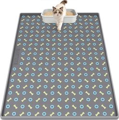 Bartuke Bone Pattern Silicone Scatter Control Cat Litter Box Mat, X-Large: 40 x 28-in, Dark Grey