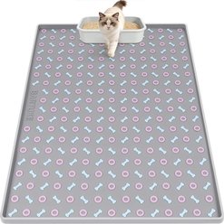 Bartuke Bone Pattern Silicone Scatter Control Cat Litter Box Mat, X-Large: 40 x 28-in, Light Grey