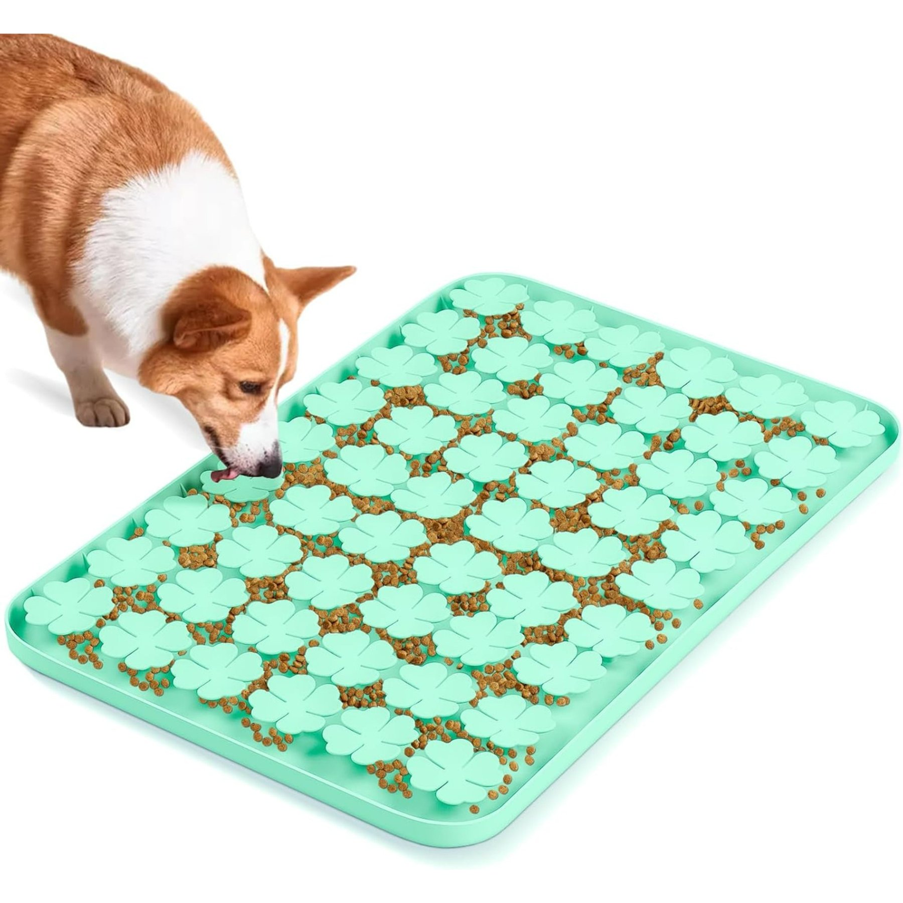 Bartuke Boredom Reducer Silicone Slow Feeder Dog Bowl with Snuffle Mat & Suction Cups, 2-cup, Green