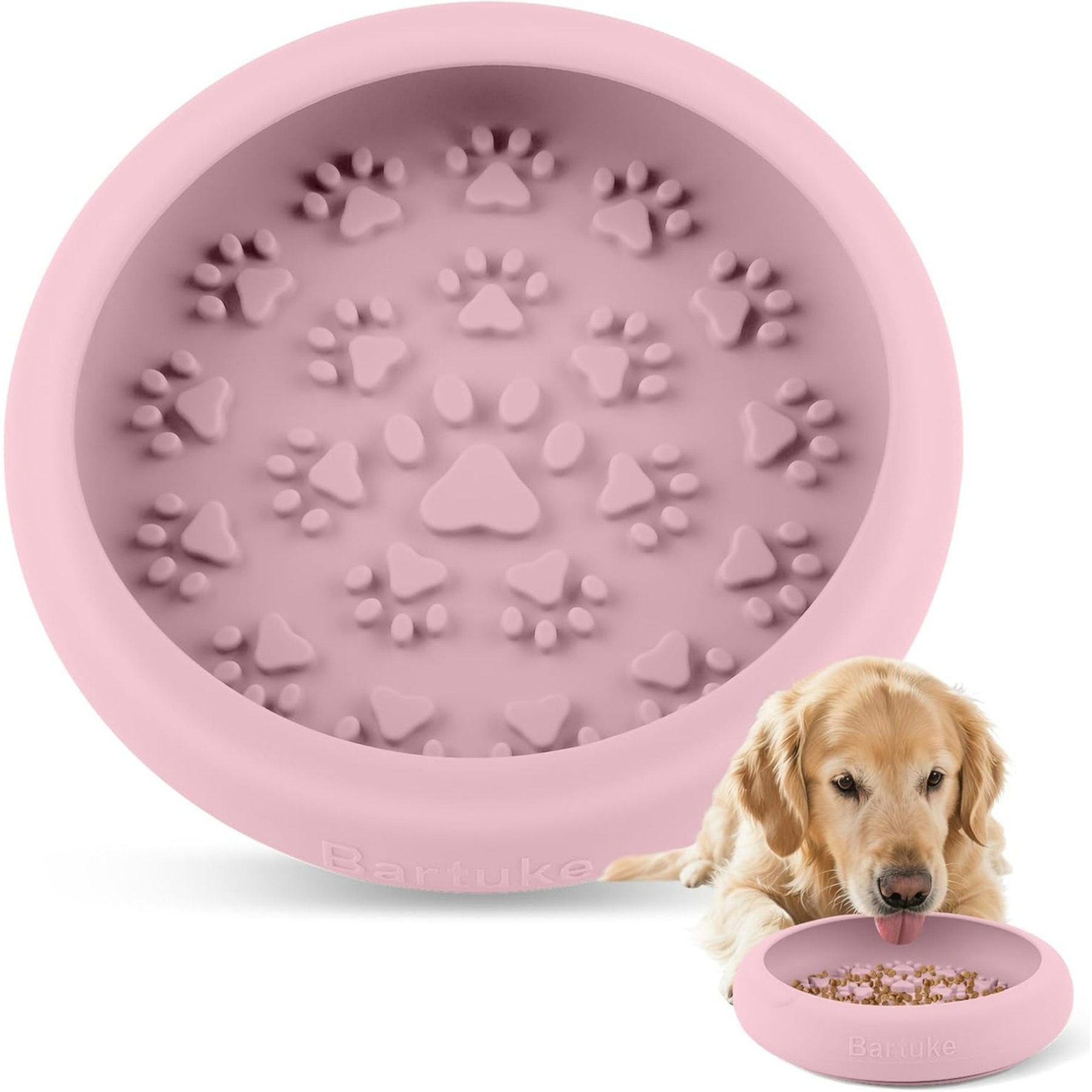 Bartuke BPA-Free Non-Slip Dishwasher Safe Silicone Slow Feeder Dog Bowl, 2-cup, Pink