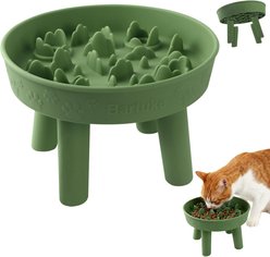 Bartuke Non-Slip Detachable Silicone Elevated for Dry & Wet Food Slow Feeder Cat Bowl, 2-cup, Green