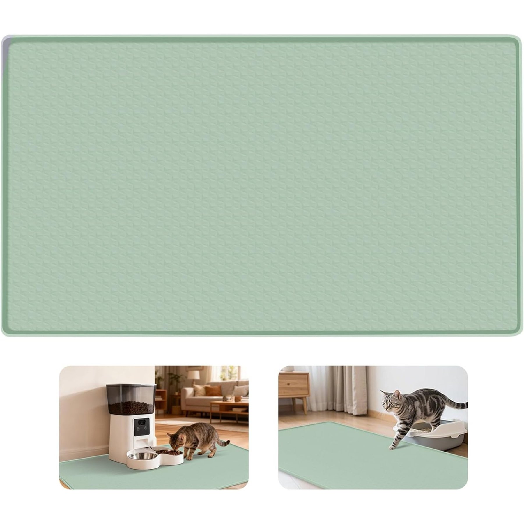 Bartuke Silicone Dog & Cat Food & Water Bowl Placemat with Raised Edges, X-Large: 51 x 25.6-in, Green