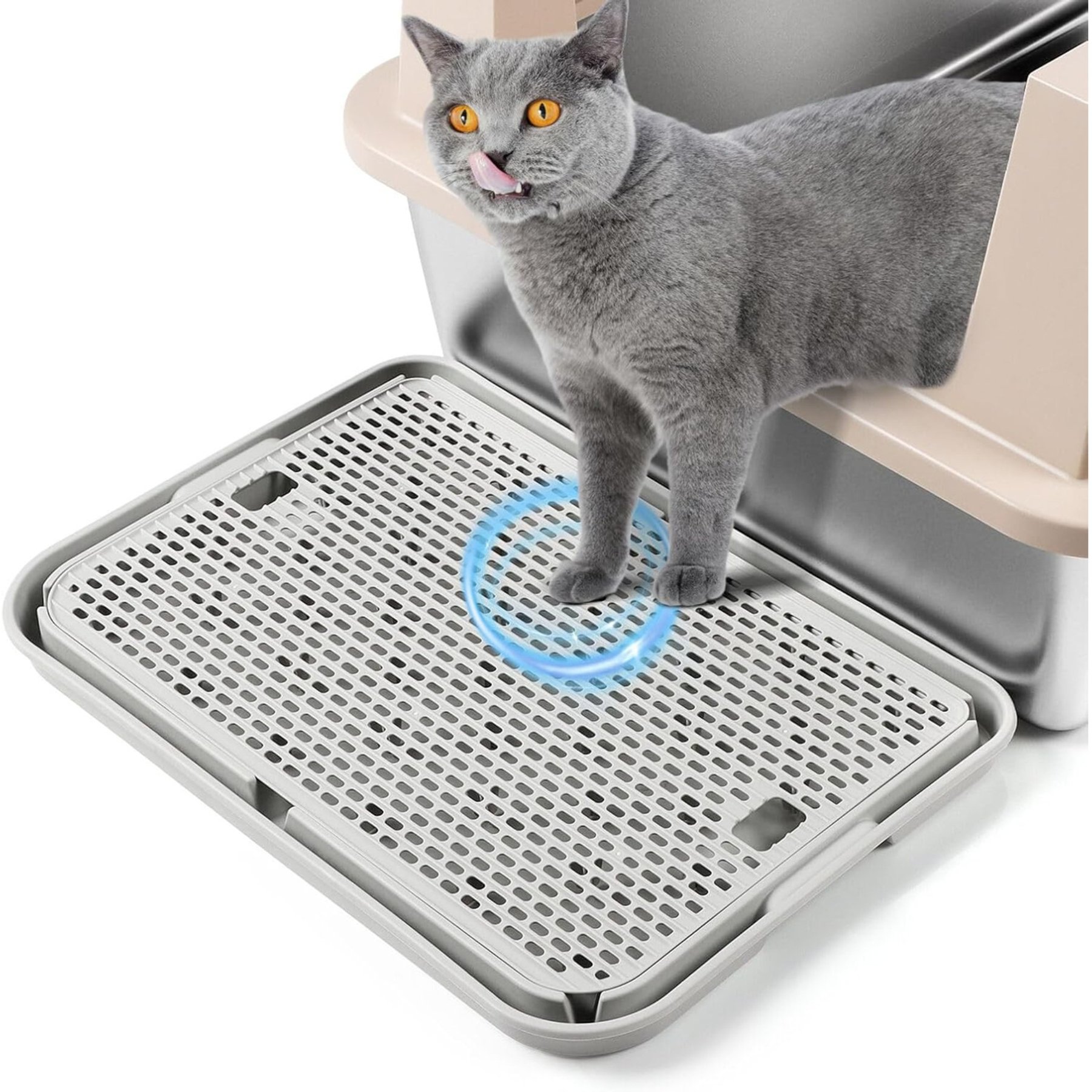 Bartuke Step, Ramp & Catcher Cat Litter Box with Filter Function, Light Grey, 16.5 X 11.2 X 1-in