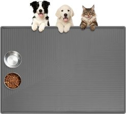 Bartuke Waterproof Non-Slip Dishwasher Safe Silicone Dog & Cat Food Mat, Dark Gray, 50 x 36-in