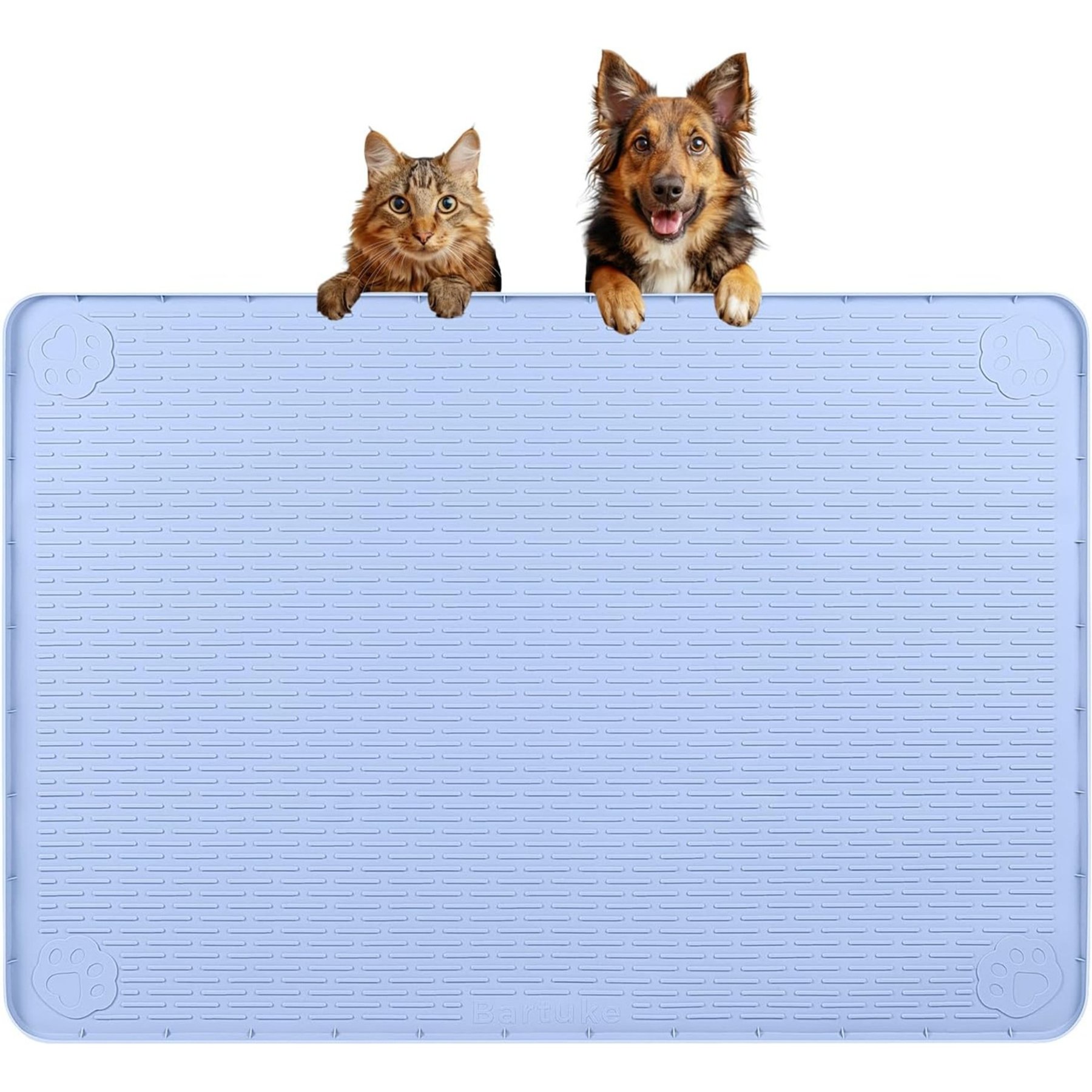 Bartuke Waterproof Non-Slip Raised Edge Food & Water Silicone Feeding Mat Dog & Cat Bowl Accessory, 34 x 22-in, Blue