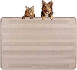 Bartuke Waterproof Non-Slip Raised Edge Food & Water Silicone Feeding Mat Dog & Cat Bowl Accessory, 34 x 22-in, Khaki