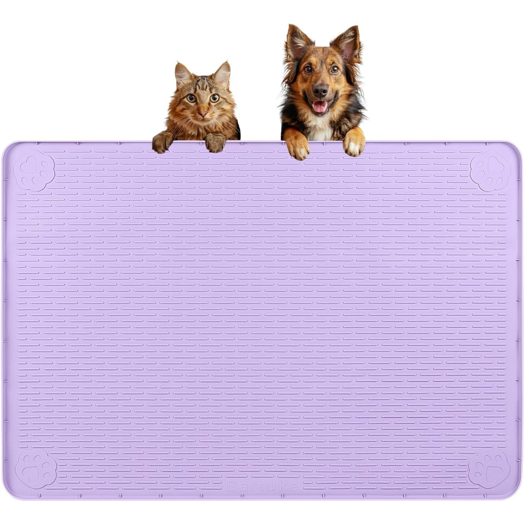 Bartuke Waterproof Non-Slip Raised Edge Food & Water Silicone Feeding Mat Dog & Cat Bowl Accessory, 34 x 22-in, Purple