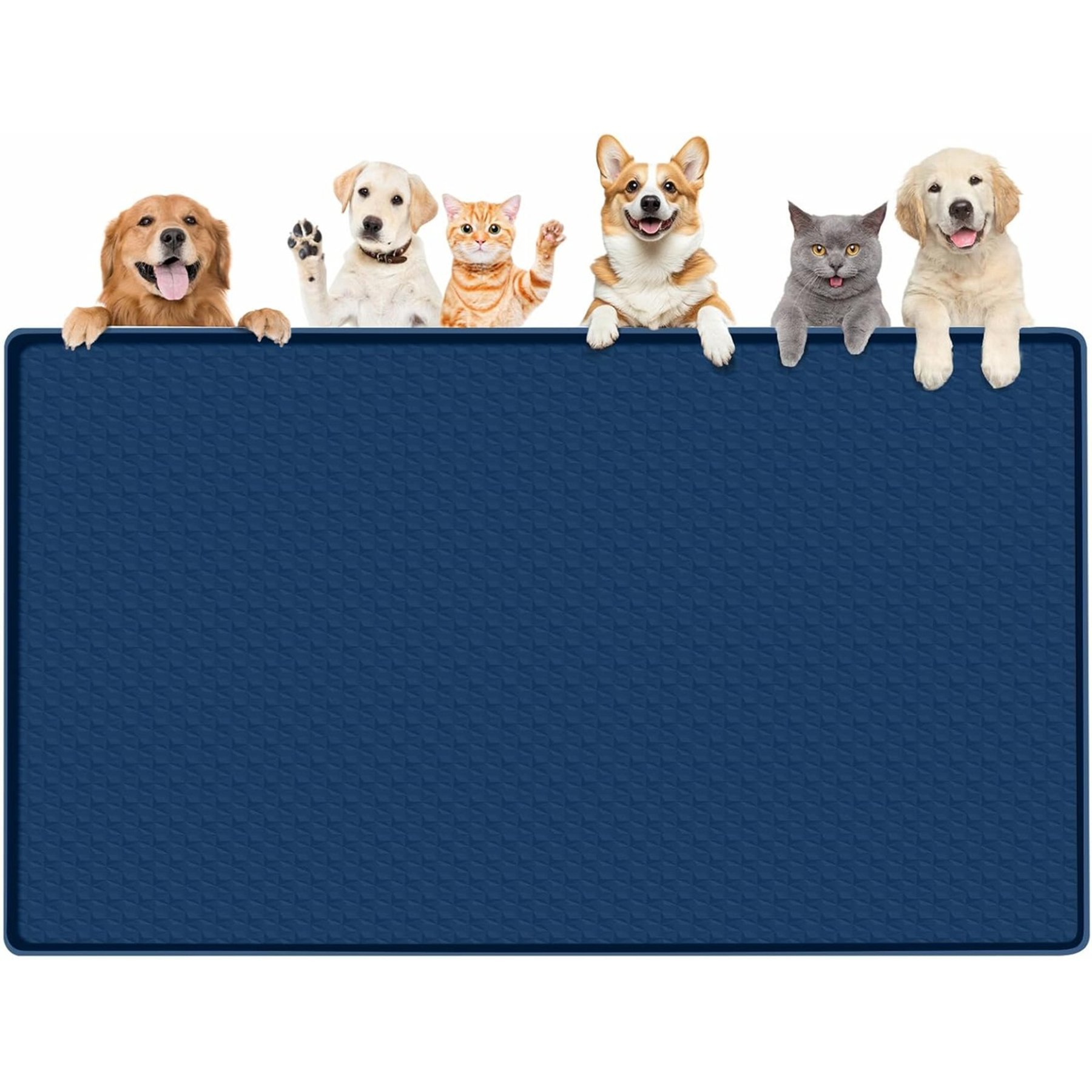 Bartuke Waterproof Non-Slip Silicone Dog & Cat Food Mat, Blue, 51 x 25.6-in