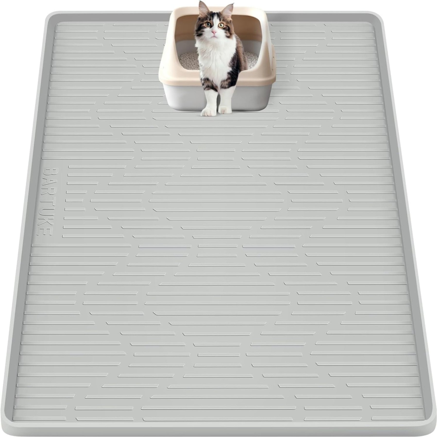 Bartuke Waterproof Silicone Cat Litter Box Mat, Grey, Grey, X-Large: 40 x 22-in