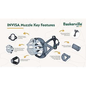 Baskerville INVISA Dog Basket Muzzle, Grey, Size 4