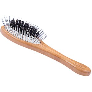Bass Brushes The Hybrid Pet Groomer Oval Brush, Bamboo-Dark Finish, Small