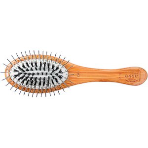 Bass Brushes The Hybrid Pet Groomer Oval Brush, Bamboo-Dark Finish, Small