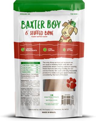 Show full view: Baxter Boy 5 to 6-in Stuffed Marrow Bone Filled with Peanut Butter Flavor Dog Bone, Large slide 3 of 9