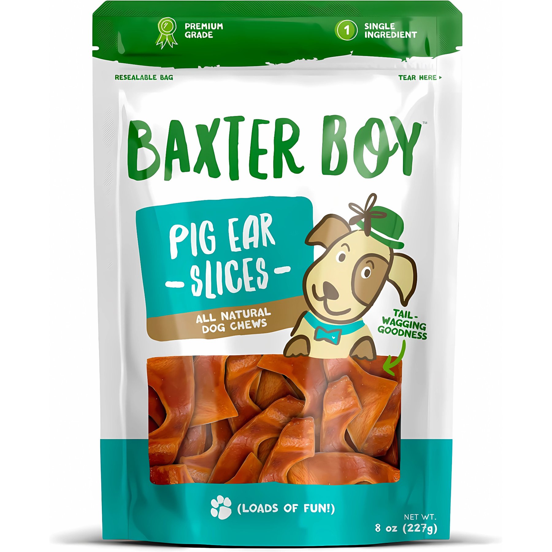 Baxter Boy Pig Ear Slices Natural Dog Chew Treats, 8-oz bag